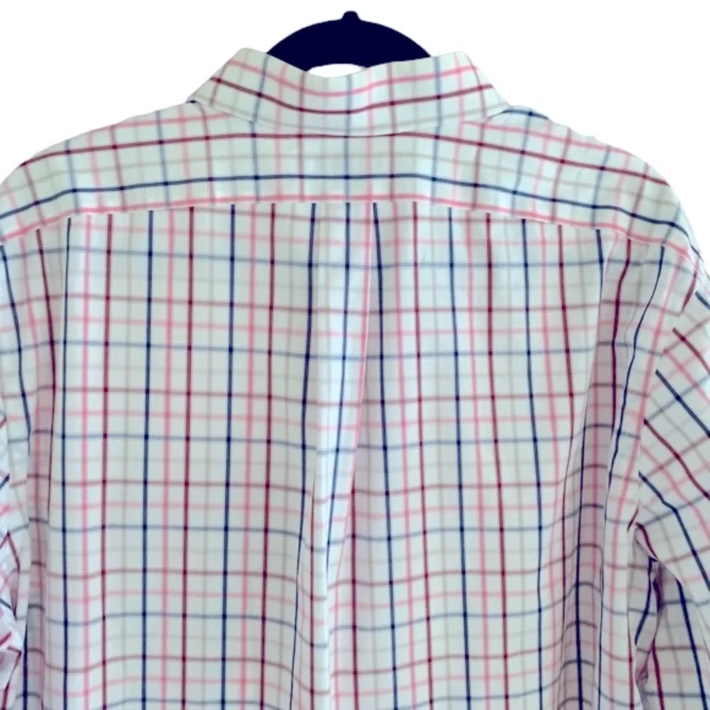 Banana Republic long sleeve button down white blue red plaid shirt men’s Neck 17